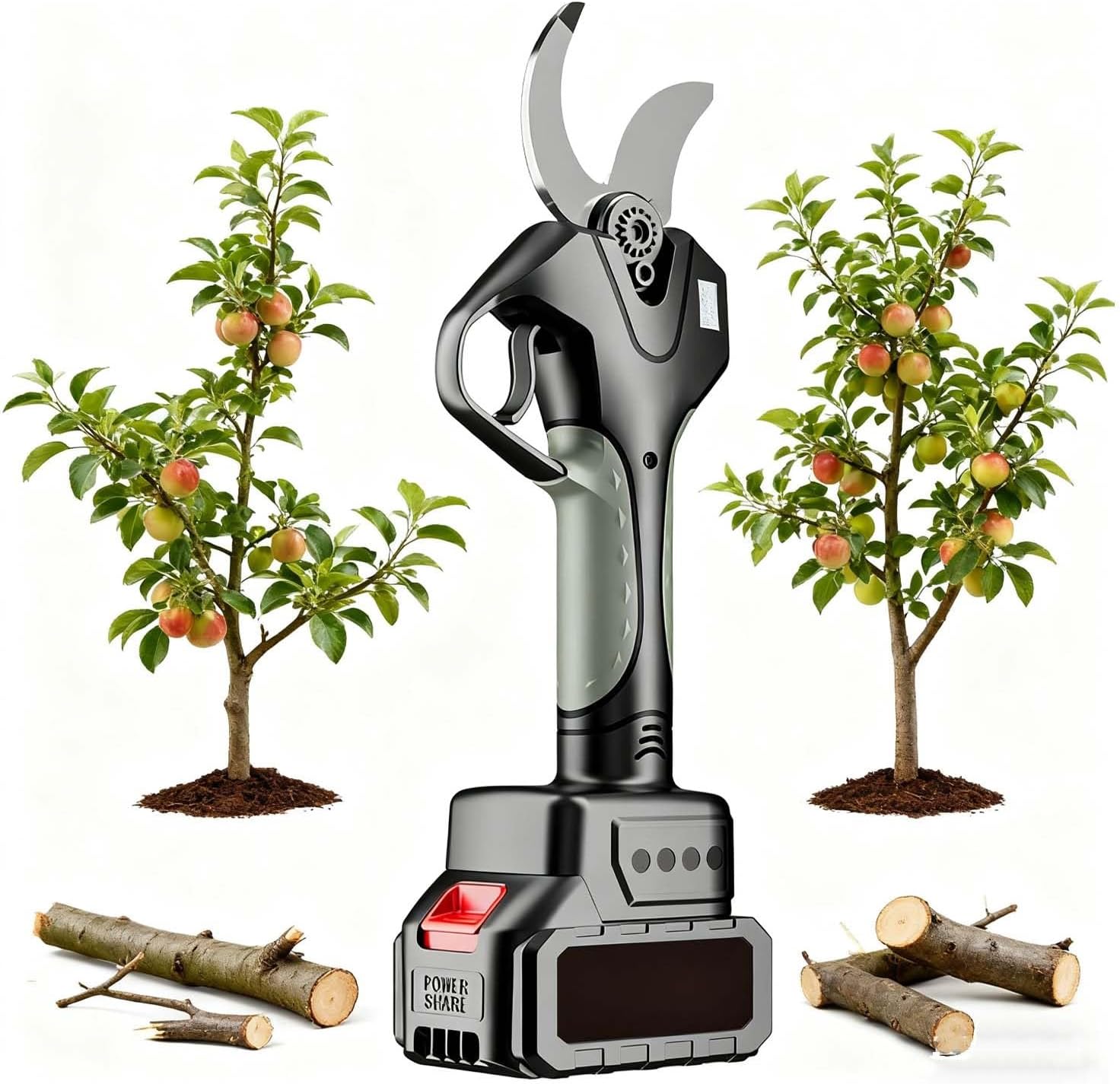 Cordless Electric Pruning Shears, Electric Branch Cutter, 3 Inch Capacity Cordless Pruner,with SK5 Blades Dual Charger and Extension Rod for Gardening Trimming Shrubs(With pole)