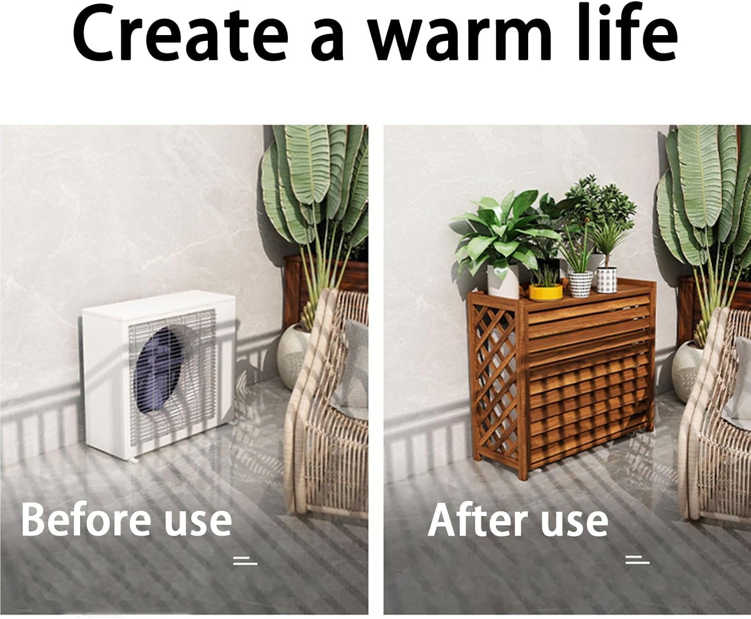 Air Conditioner Covers for Outside Units Fence Solid Wood Material Shutters Privacy Screen Outdoor Hide Air Conditioner Rainproof and Sunproof (Size : Small)