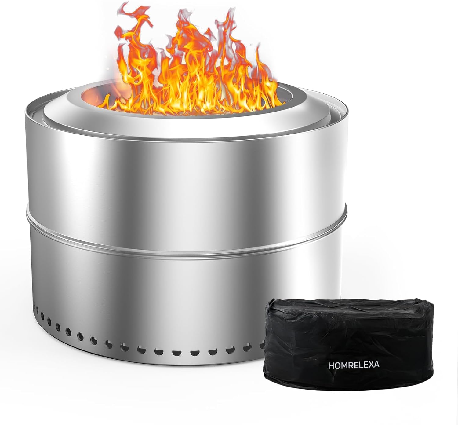 27 inch Smokeless Fire Pit, Outdoor Stainless Steel Smokeless Firepit, Wood Burning Fire Pits for Camping Backyard Patio Garden Picnic, Low Smoke Firepit for Outside