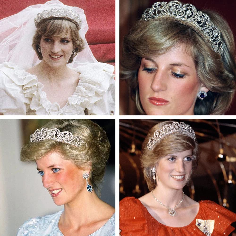 Aoligrace CZ Princess Diana Wedding Crowns for Bridal Spencer Replica Tiaras for Women Cubic Zirconia Prom Headpiece Sweet 16 Hair Accessories