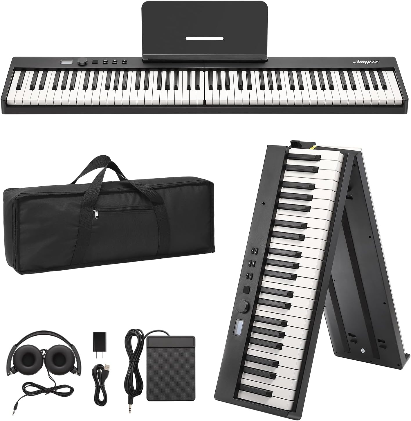 Folding Piano Keyboard,Portable Piano Keyboard 88 Keys for Beginner,Full Size Digital Piano With Sustain Pedal,Headphones, Handbag, Bluetooth, USB MIDI for Beginner,Kids,Adult