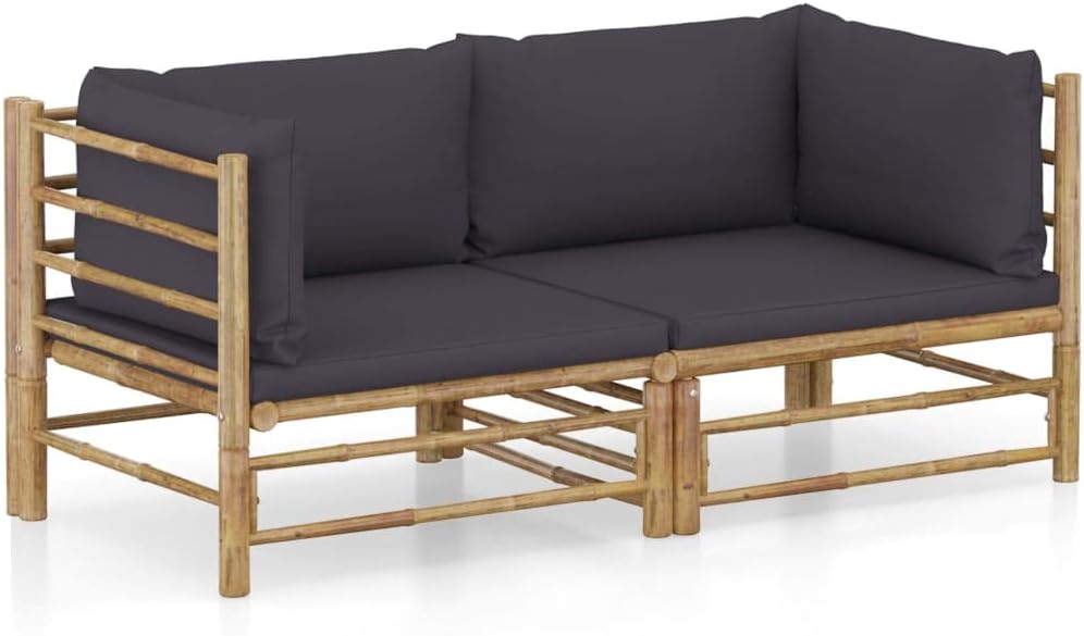 2 Piece Patio Lounge Set with Dark Gray Cushions Bamboo,Luxury Bamboo Patio Lounge Set: Ultimate Comfort for Backyard Relaxation Furniture Sets for Patio, Lawn & Garden