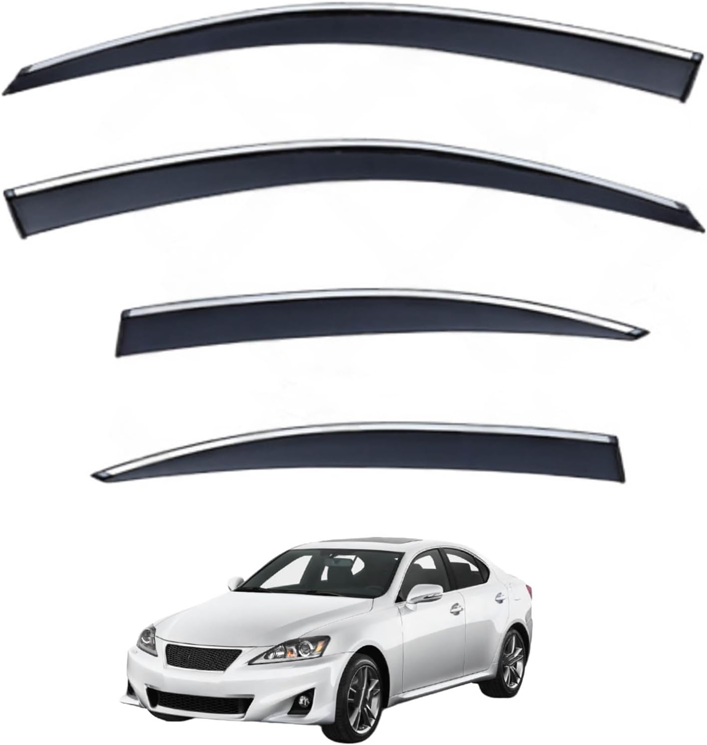 Window Deflectors for Lexus is MK2-XE20 2006-2013, Sun Rain Guard Window Visors Vent Shades with Bright Stripes Car Accessories