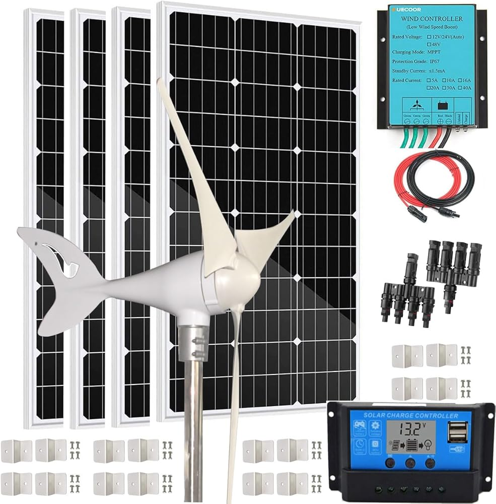 800 Watts 12 Volt Solar Wind Turbine Generator System Kit: 400 Watt Wind Turbine+ 4 * 100W Mono Solar Panel+ Solar Controller +Wind Controller and Accessories