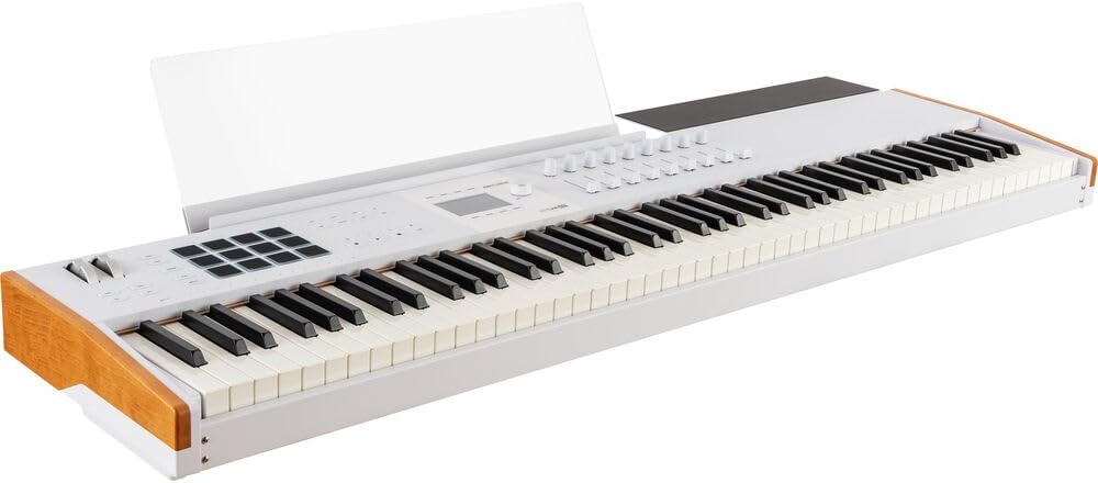 Arturia KeyLab 88 mk3 88-Key Hammer-Action Universal MIDI Controller (White) Bundle with MID-P10T Pro MIDI to MIDI Cable 10', Universal Piano-Style Sustain Pedal and Stretchy Keyboard Dust Cover