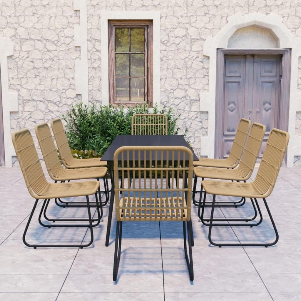 9 Piece Patio Dining Set Poly Rattan and Glass Garden Furniture