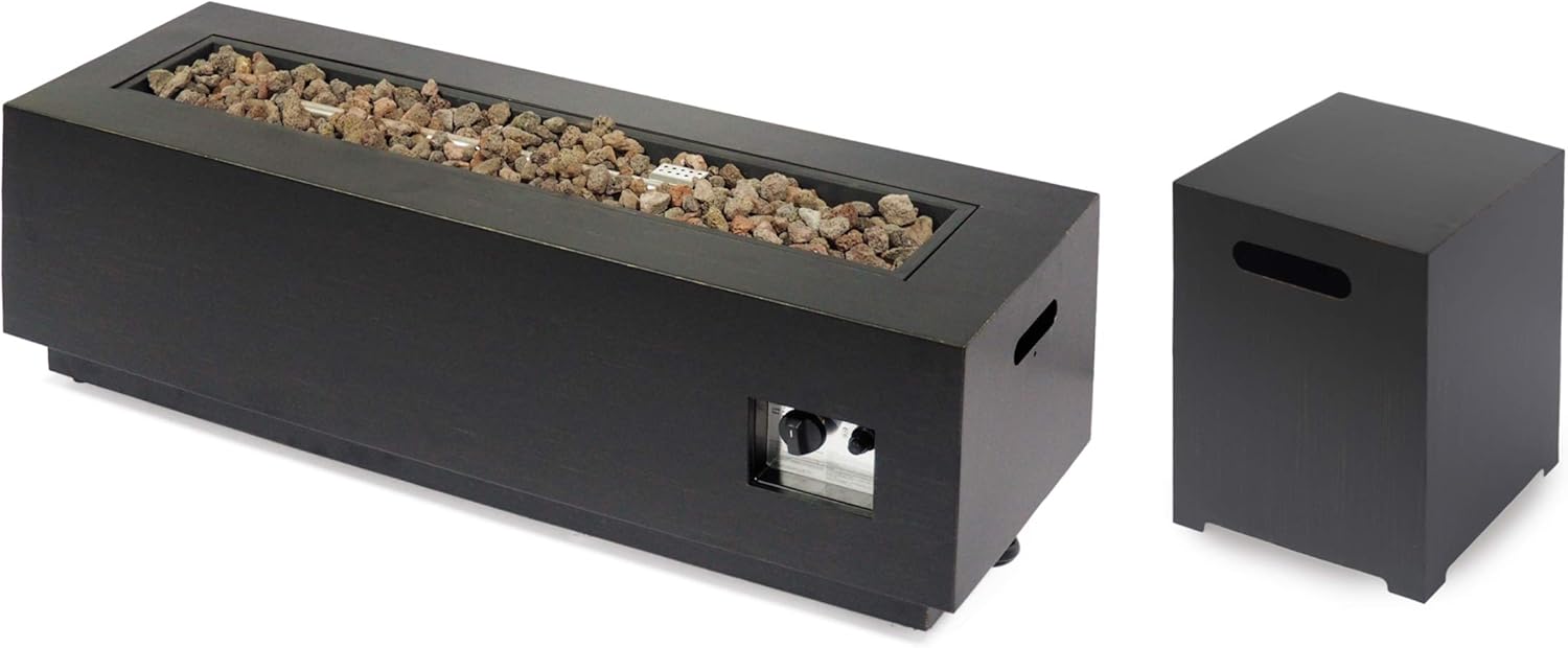 GDFStudio Outdoor Rectangular Fire Pit with Tank Holder, Brushed Brown