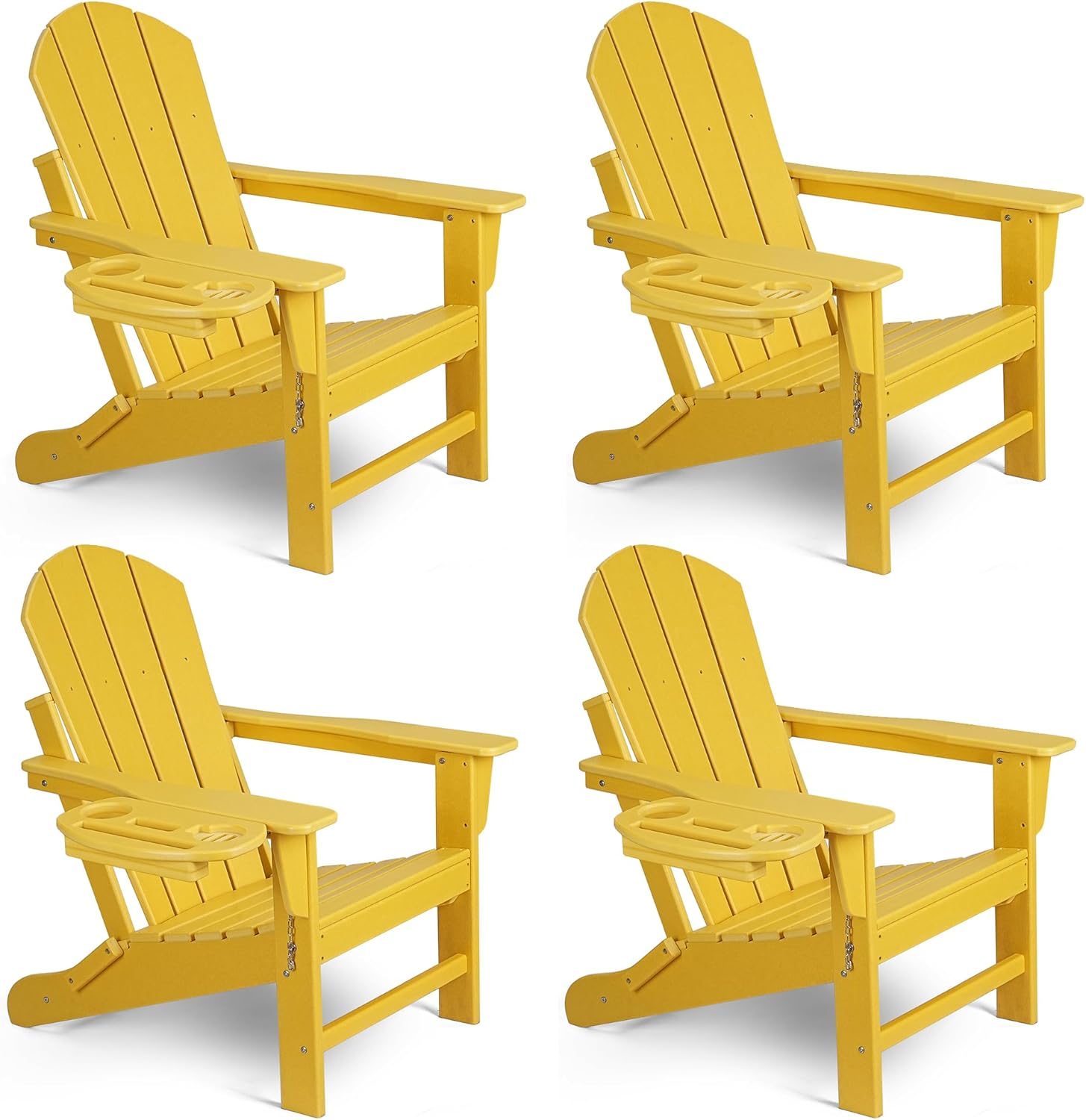 Adirondack Chair Set of 4, HDPE Folding Adirondack Chair with Multifunctional Cup Holder, Weather Resistant Fire Pit Chair for porches, patios, poolsides, Decks.