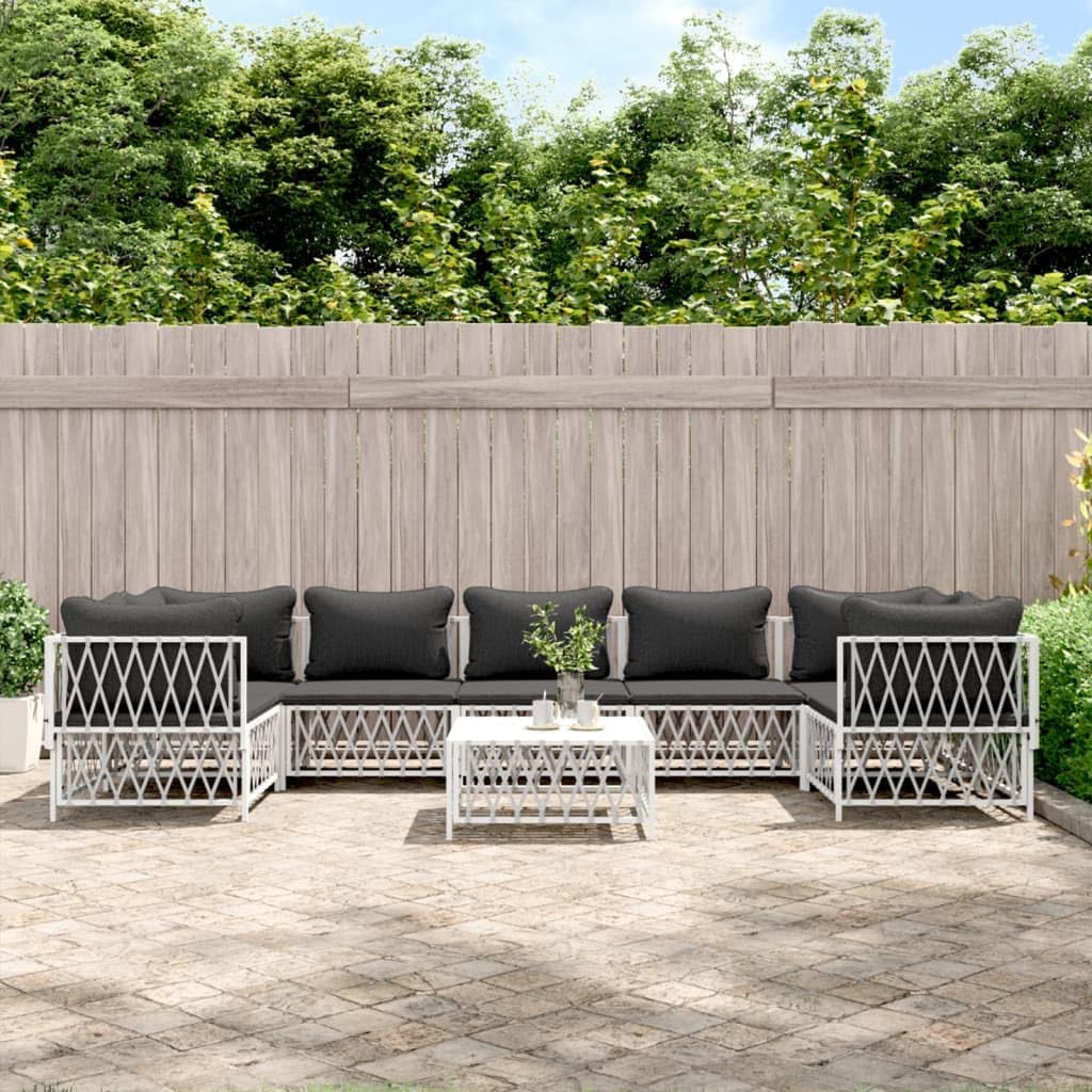 Furniture Sets 8 Piece Patio Lounge Set with Cushions White Steel,Versatile Patio Lounge Set with Resilient Framework and Cozy Cushions Garden Conversation Sets