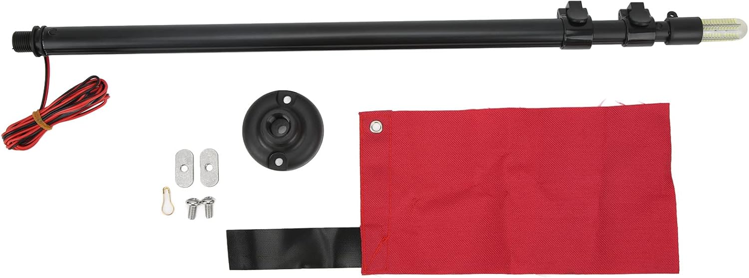 Kayak Flag with Light, Lightweight Safety Canoeing Flag Light Set, Nylon Aluminum Alloy 19W Retractable Fishing Kayak Accessories for Kayaking, Rowing and Other Sports