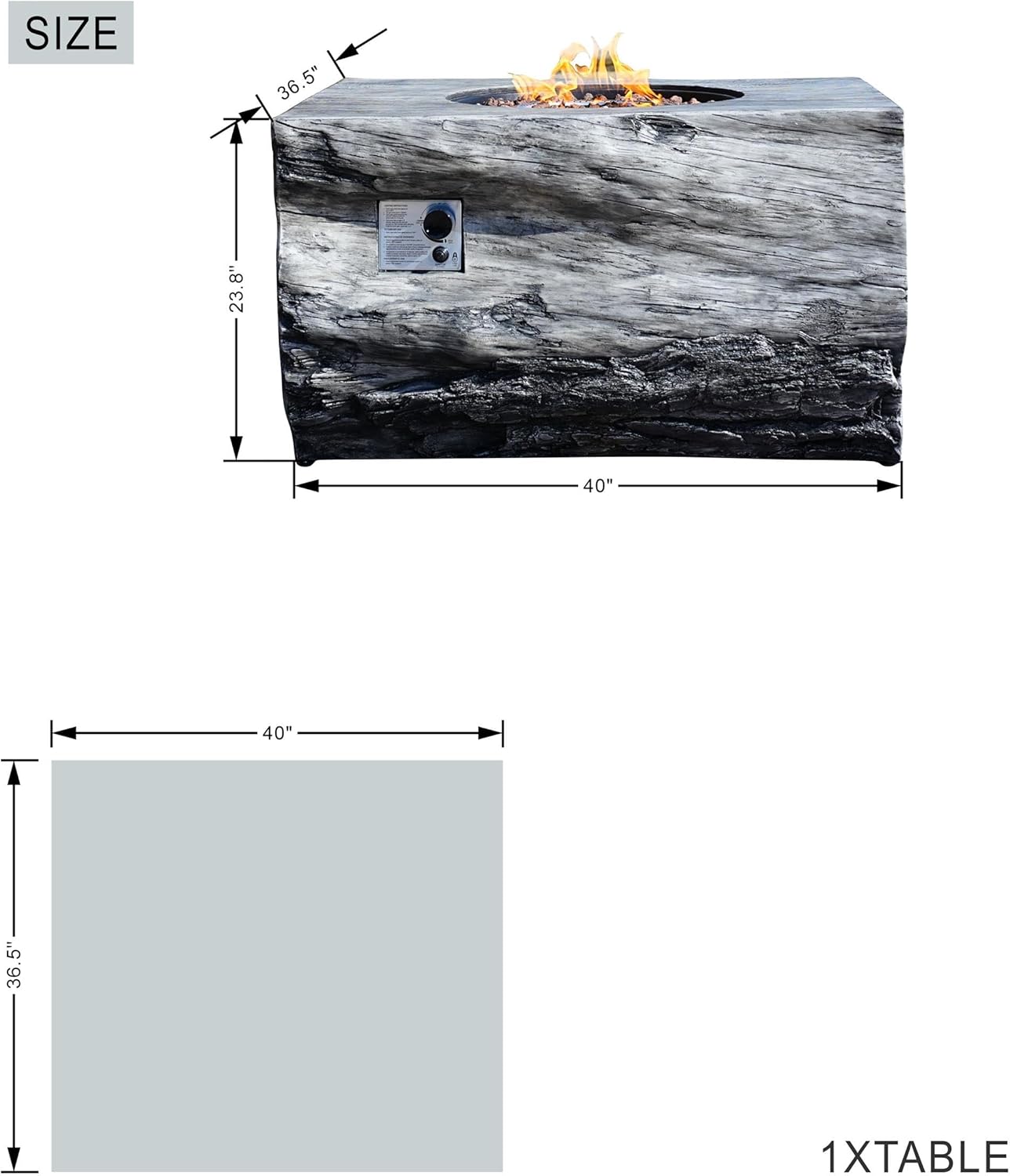 Modern Gray Aluminum Stone Propane Patio Outdoor Fire Pit Table