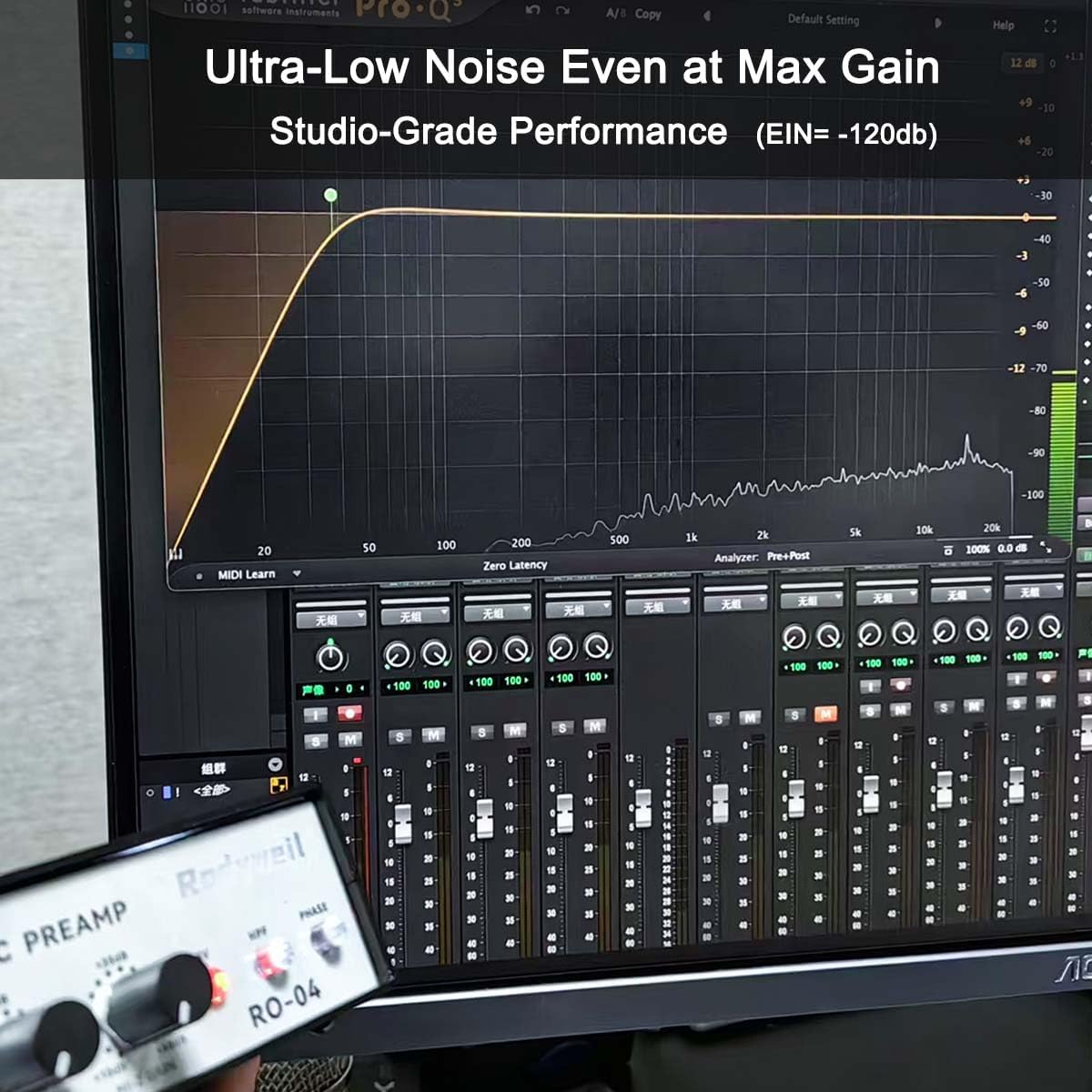 RO-04 Pro Mic Preamp 0~72db Adjustable Gain Boost with Hi-Z, 48V, HPF, Phase for Dynamic Condenser Ribbon Microphone, Guitar, Bass Recording and Podcasting