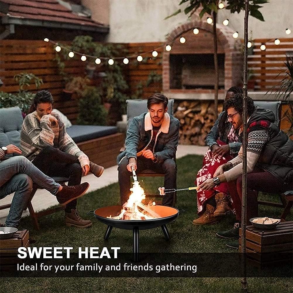 Outdoor Fire Pit, 24Inch Patio Stove Wood Burning BBQ Grill Fire Pit Bowl Round Shape Wood Burning Firepit for Camping Picnic Patio Backyard Garden Bonfire Beaches Park