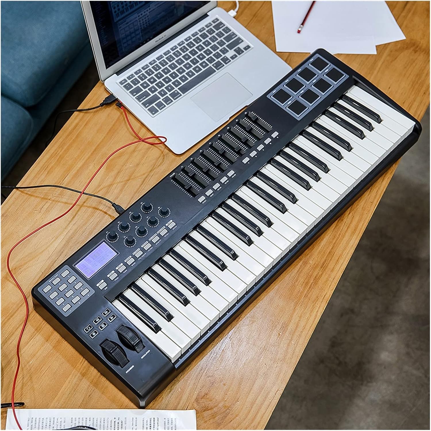 Keyboard Piano 49 Portable 49-Key USB MIDI Keyboard Controller 8 RGB Colorful Backlit Trigger Pads with USB