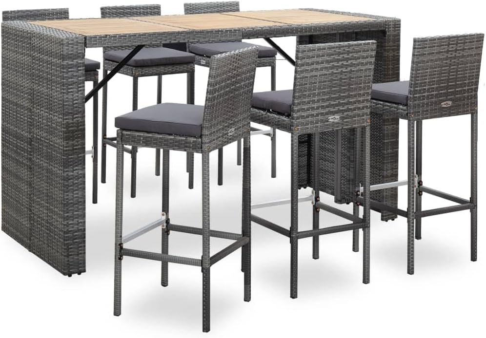 Furniture Sets 7 Piece Patio Bar Set with Cushions Poly Rattan Gray,Elegant and Sturdy Poly Rattan Bar Furniture Set for Outdoor Gatherings Garden Conversation Sets