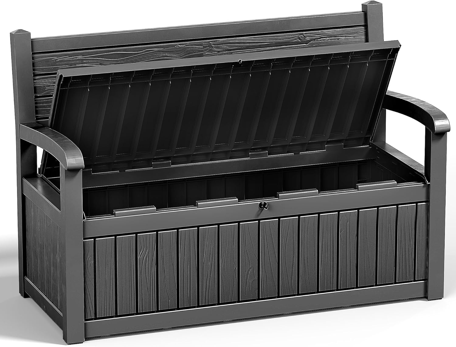 70 Gallon Outdoor Storage Bench Spacious Storage Box Waterproof Resin Deck Box Lockable for Patio, Garden, Living Room & Outdoor Spaces（Black）