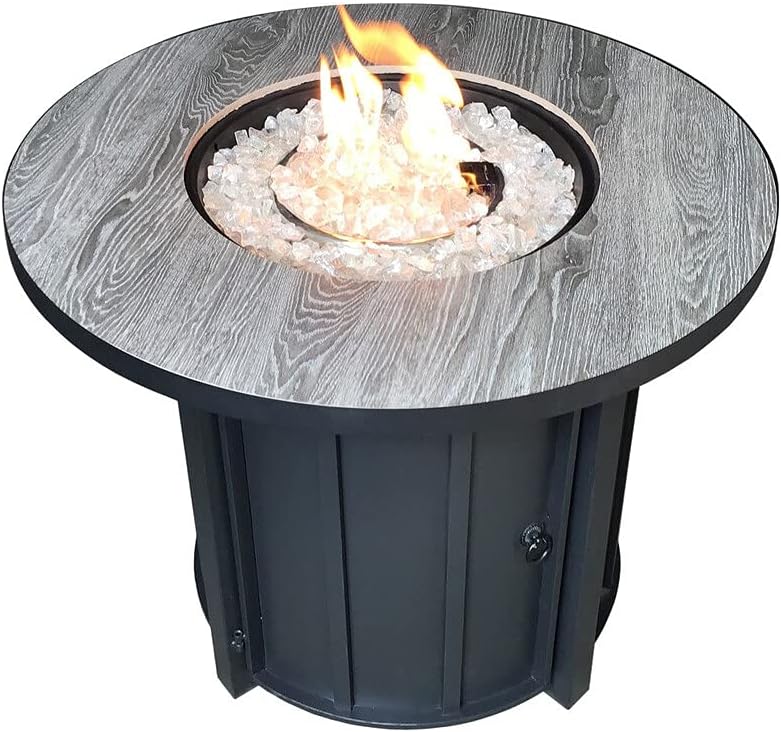 Hiland AFP-FWT Faux Wood Top 40,000 BTU Round Propane Fire Pit, Gray