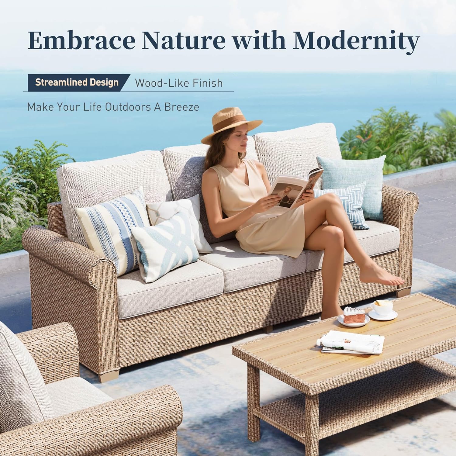 Patio Furniture Set 8 pcs, Wicker Rattan Outdoor Furniture with 5.5