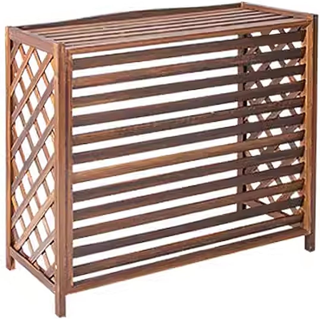 Air Conditioner Cover Condenser Wood Panel Covers For Outside Air Conditioner Louvered Cover For Air Conditioner Unit Outside, Suitable Outdoor Air Conditioner ( Color : Carbonized color , Size : 115*