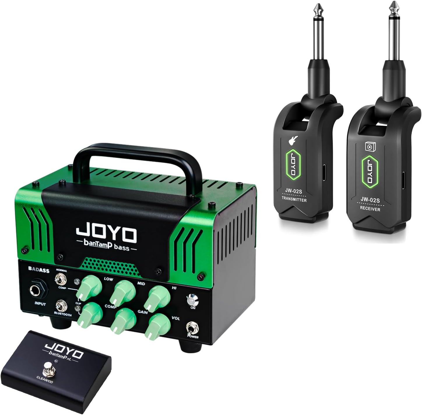 JOYO 5.8GHz Wireless Guitar System (JW-02S) Bundles with JOYO Bass Mini Amp Head 50 Watt (BADASS)
