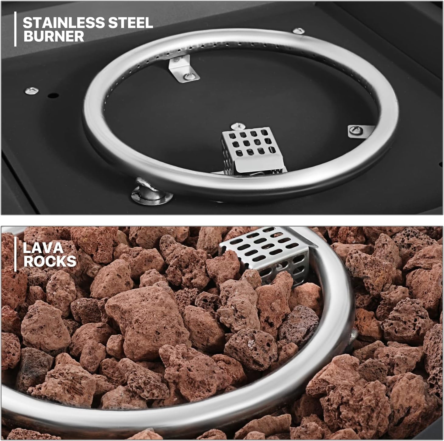 MoNiBloom 28 in Fire Propane Pit Tables 50000 BTU Square Outdoor Firepit Tabletop with Quick Manual Ignition and Lid for Garden Courtyard Patio Balcony, Gray