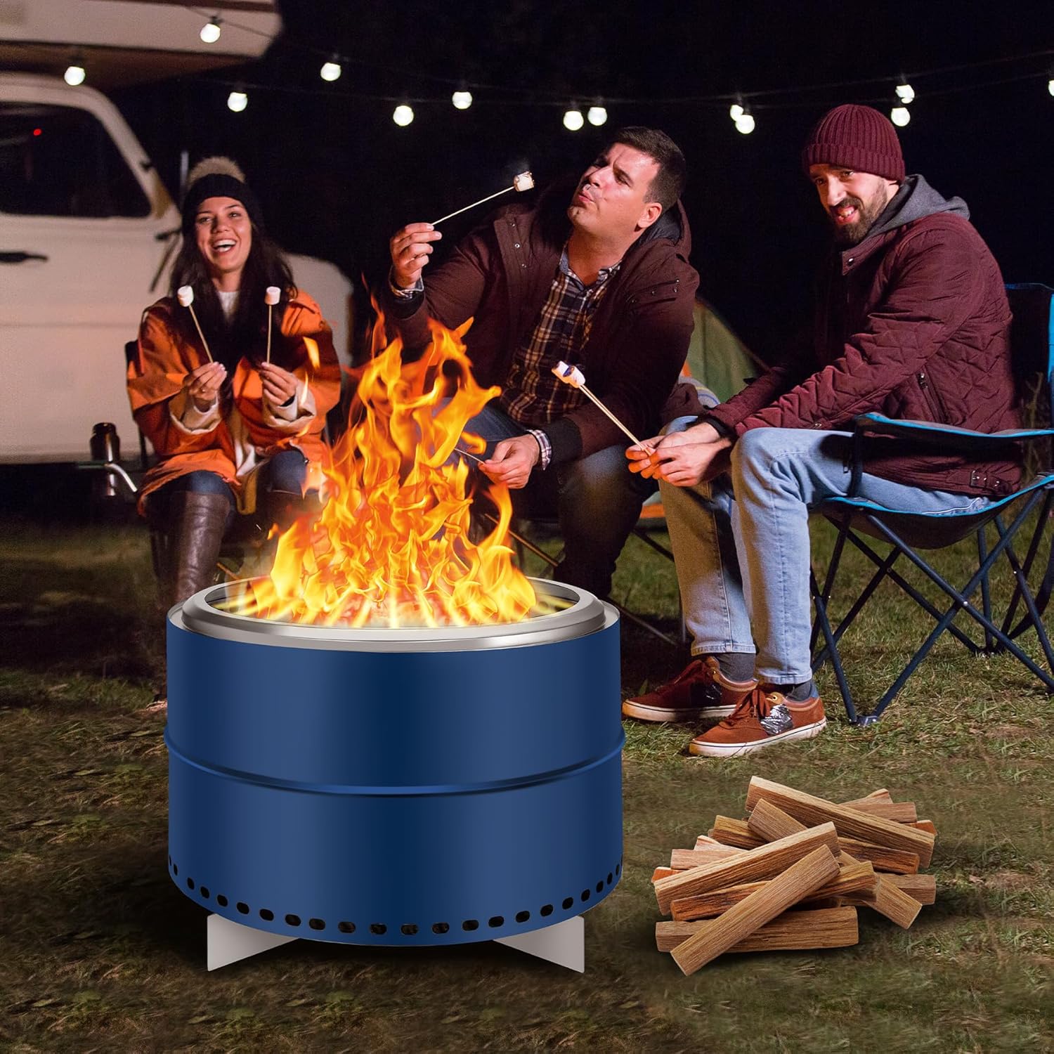 Portable Smokeless Fire Pit - 27 Inch Multi-Functional Camping Fire Bowl with Stand and Carrying Bag, Perfect for Outdoor Gatherings and Activities, Durable Stainless Steel Design