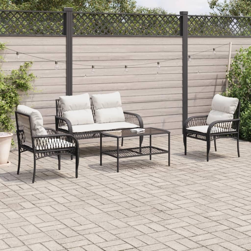 Furniture Sets 4 Piece Patio Sofa Set with Cushions Black Poly Rattan,AllWeather Rattan Outdoor Sofa Set with Comfortable Cushions for Patio and Garden Garden Conversation Sets
