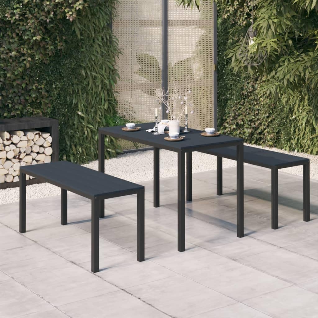 3 Piece Patio Dining Set Steel and WPC Black,Sturdy Patio Dining Set for Enhanced Outdoor Living Furniture Sets for Patio, Lawn & Garden