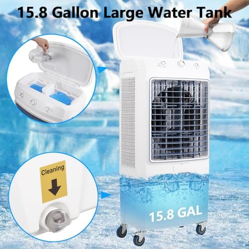 4100CFM 3-in-1 Swamp Cooler with Remote Control & 4 Ice Boxes, Portable Evaporative Air Cooler for Commercial Use, 15.8Gal Tank, 24H Timer & Remote Control, Indoor/Outdoor Cooling Fan
