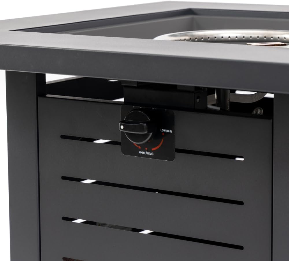 28 Inch Square Propane Fire Pit Table with Glass Beads, 50000 BTU Outdoor Steel Fire Pit for Patio Deck Garden Backyard