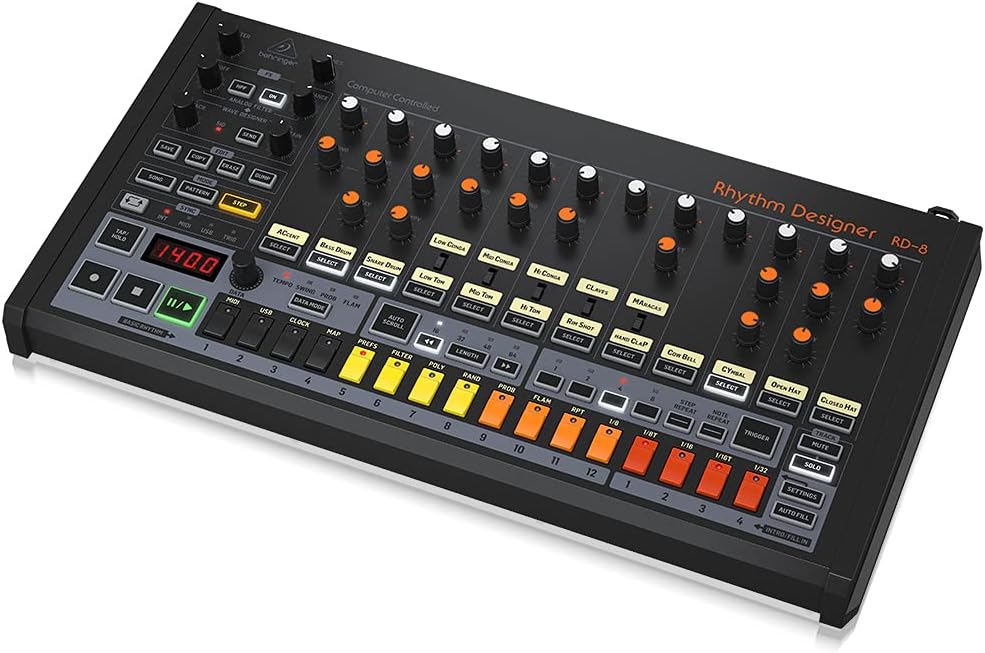 Behringer RHYTHM DESIGNER RD-8 Classic Analog Drum Machine with 16 Drum Sounds, 64 Step Sequencer, Wave Designer and Dual-Mode Filter