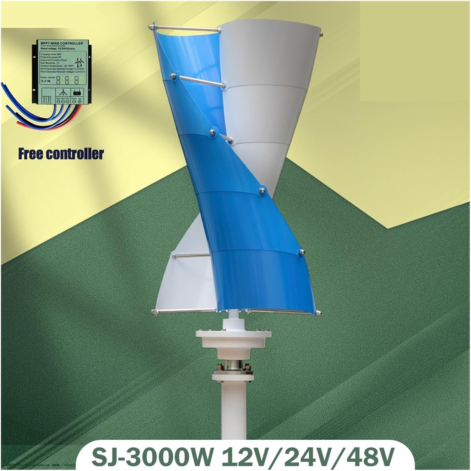 3000W Wind Vertical Turbine Generator Alternative Windmill 24V 48V MPPT Hybrid Controller for Home Use System Low Starting Speed for Home(Hybrid Control,12V)