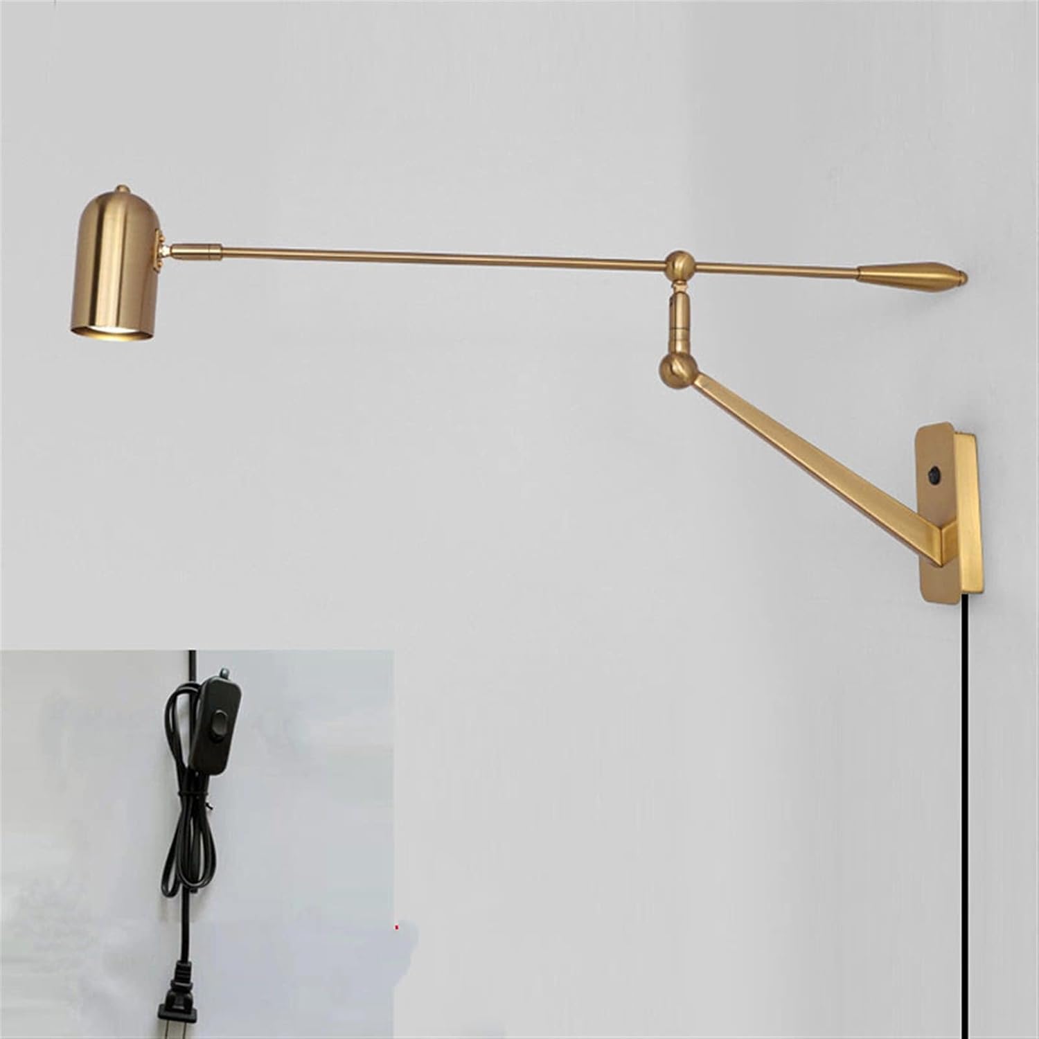 Led Wall Lights Long Pole Background Wall Lamps Reading Lamp Retractable Long Arm Rocker Folding Bedroom Bedside Lamp,Modern Wall lamp (Color : Gold with Plug)