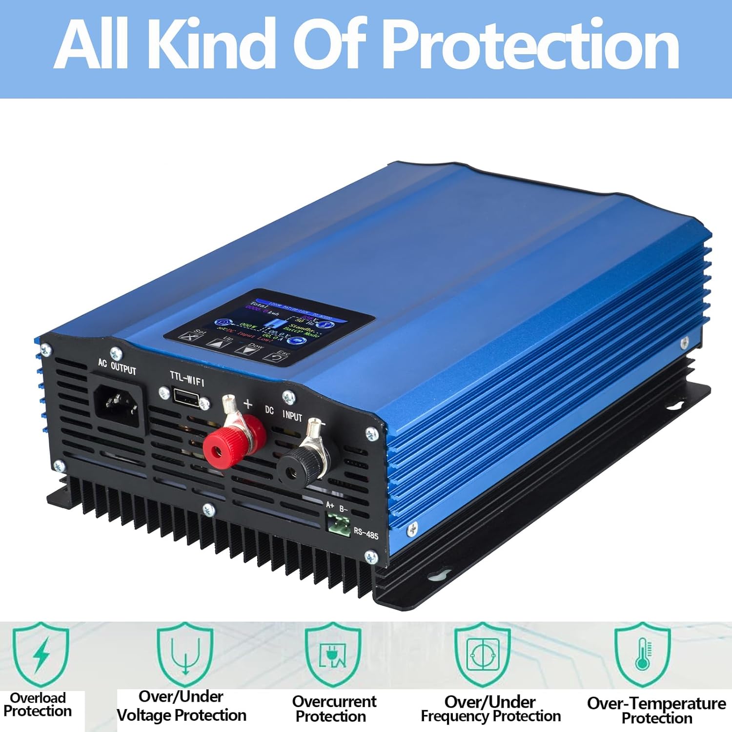 TINGEN 1200W Grid Tie Inverter with LCD Solar Panel Input 55V-90V Battery Voltage Input 48V AC Output 90V-140V (Upgrade 1200W 55V-90V with LCD)