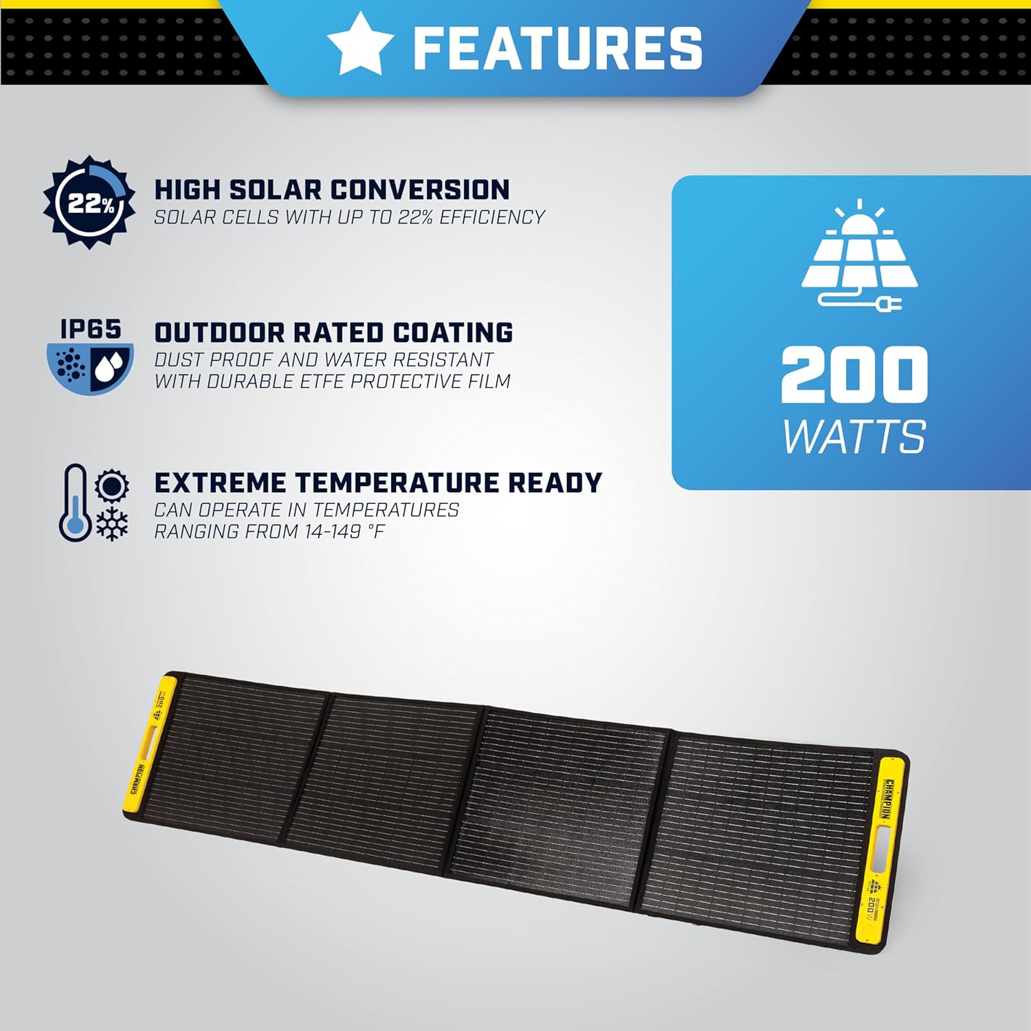 Champion Power Equipment 201247 200-Watt Portable Foldable Solar Panels with Extension Cable and Kickstand