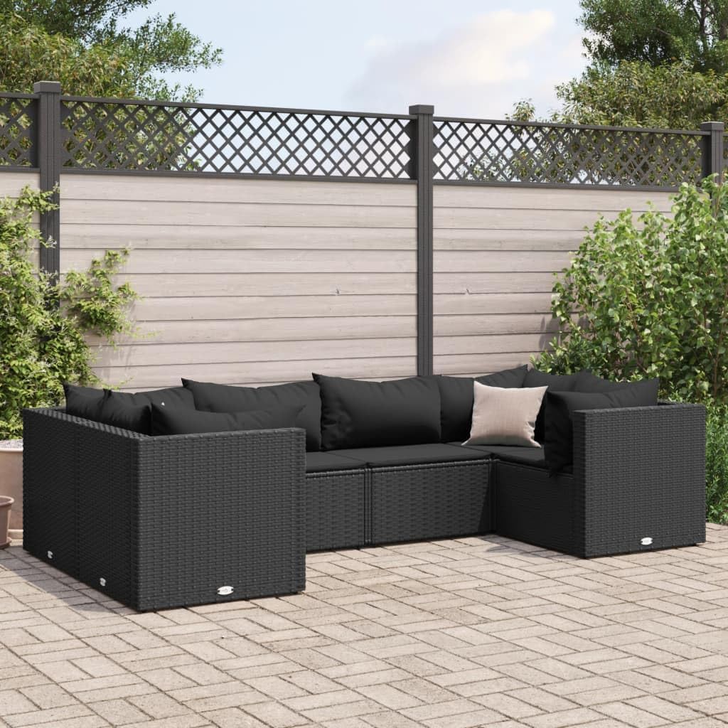 6 Piece Patio Lounge Set with Cushions Black Poly Rattan,Outdoor Lounge Set with Durable PE Rattan and UVResistant Cushions for Backyard or Patio Furniture Sets for Patio, Lawn & Garden