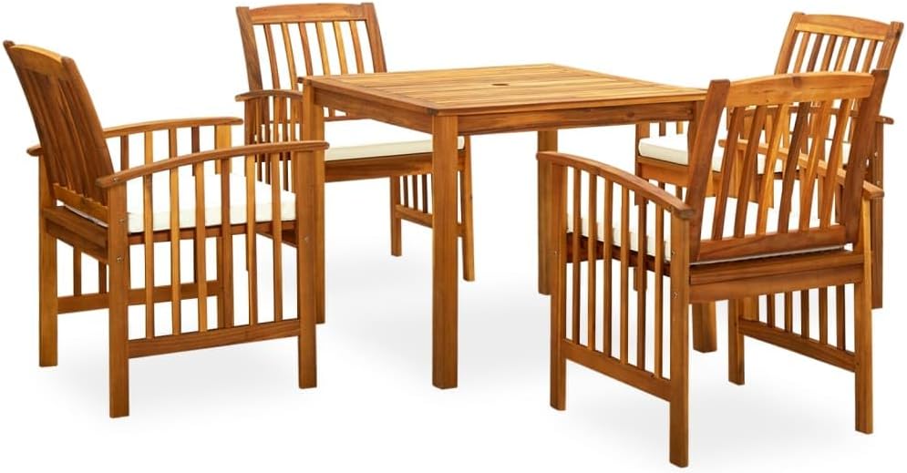 Garden Dining Set Cream White Solid Acacia Wood, Durable Outdoor Table and Chairs, 5-Piece Patio Furniture Set for Balcony, Weather-Resistant