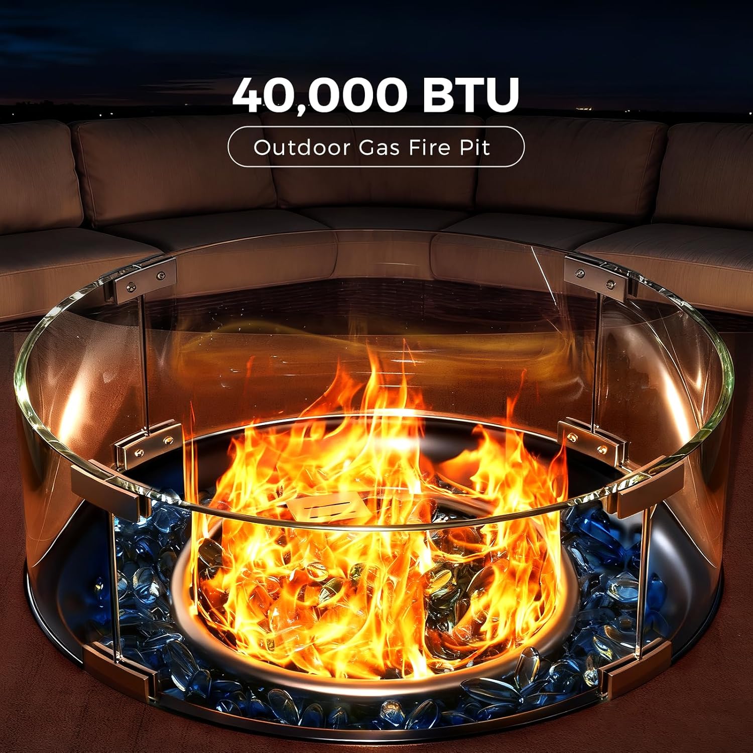 28 Inch Fire Pit Table Propane Fire Pit 40,000 BTU Gas Fire Pits 2-Piece With Tank Table Wind Guard Glass Rocks Protective Cover For Outside Patio Outdoor Backyard Deck Balcony, CSA Certified