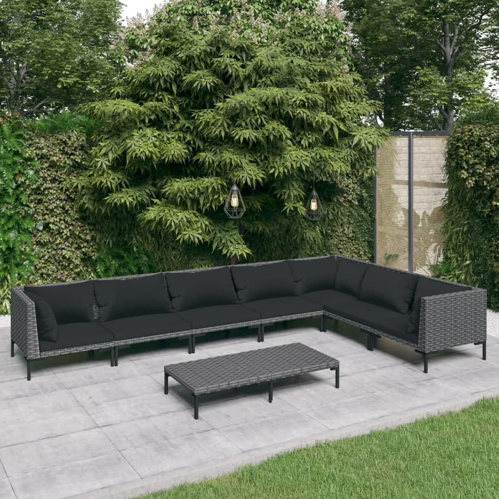 8 Piece Patio Lounge Set with Cushions Poly Rattan Dark Gray,Outdoor Patio Lounge Set with Comfortable Cushions and Durable Steel Frame Patio Furniture, Outdoor Furniture Sets