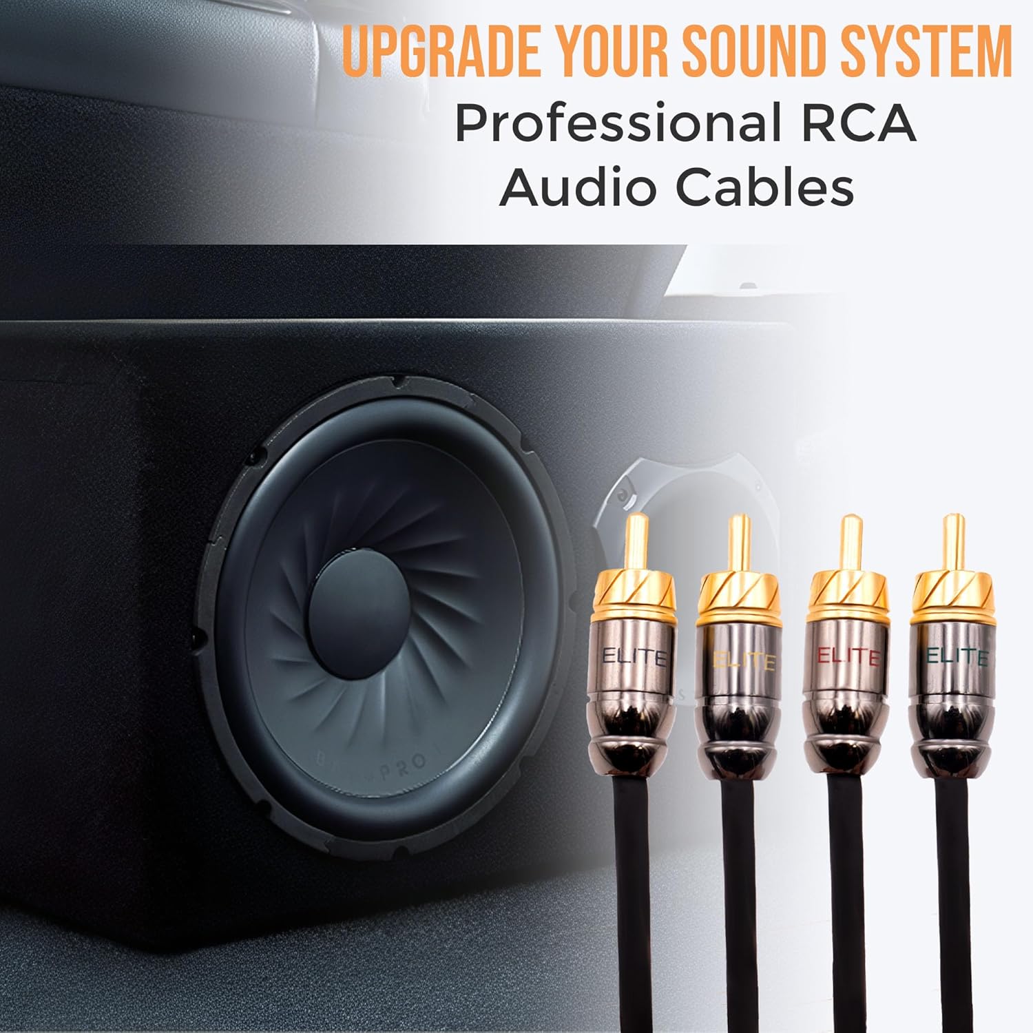 Elite Audio Pro Series 20ft. 4-Channel Car Audio RCA Cable - Triple Shielded, Brass Connectors, Oxygen Free Copper Noise Reducing Audio Cable for Amplifiers Subwoofers Speakers and Processors – PRO420