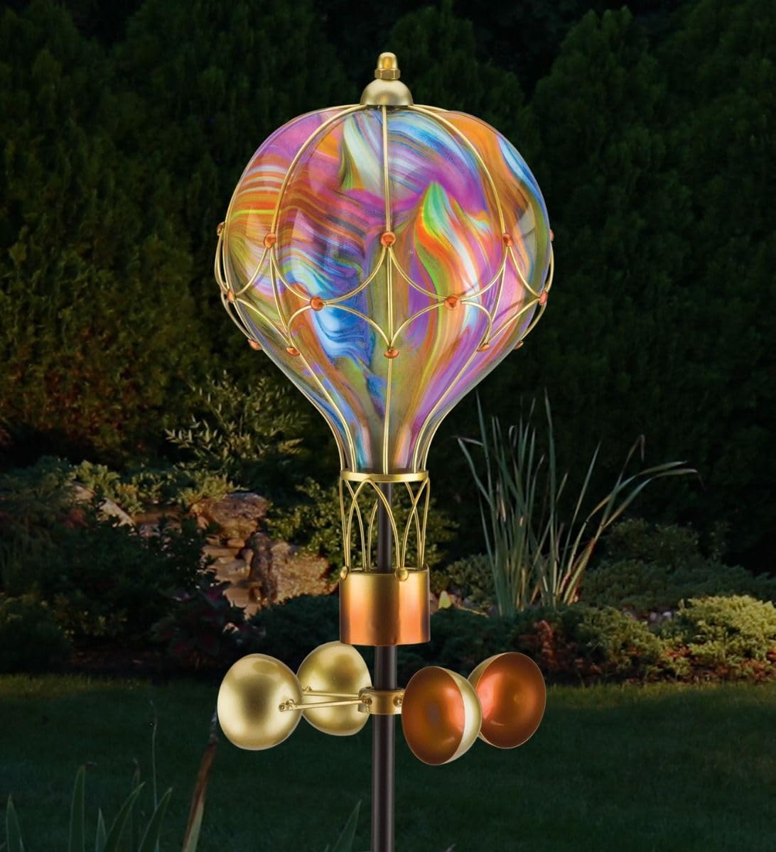 Regal Art & Gift Swirl Balloon Spinner, 62-Inch Solar Garden Stake - Metal Wind Spinner with Solar Light - Outdoor Kinetic Garden Sculpture for Yard Art, Patio & Lawn Décor - Orange