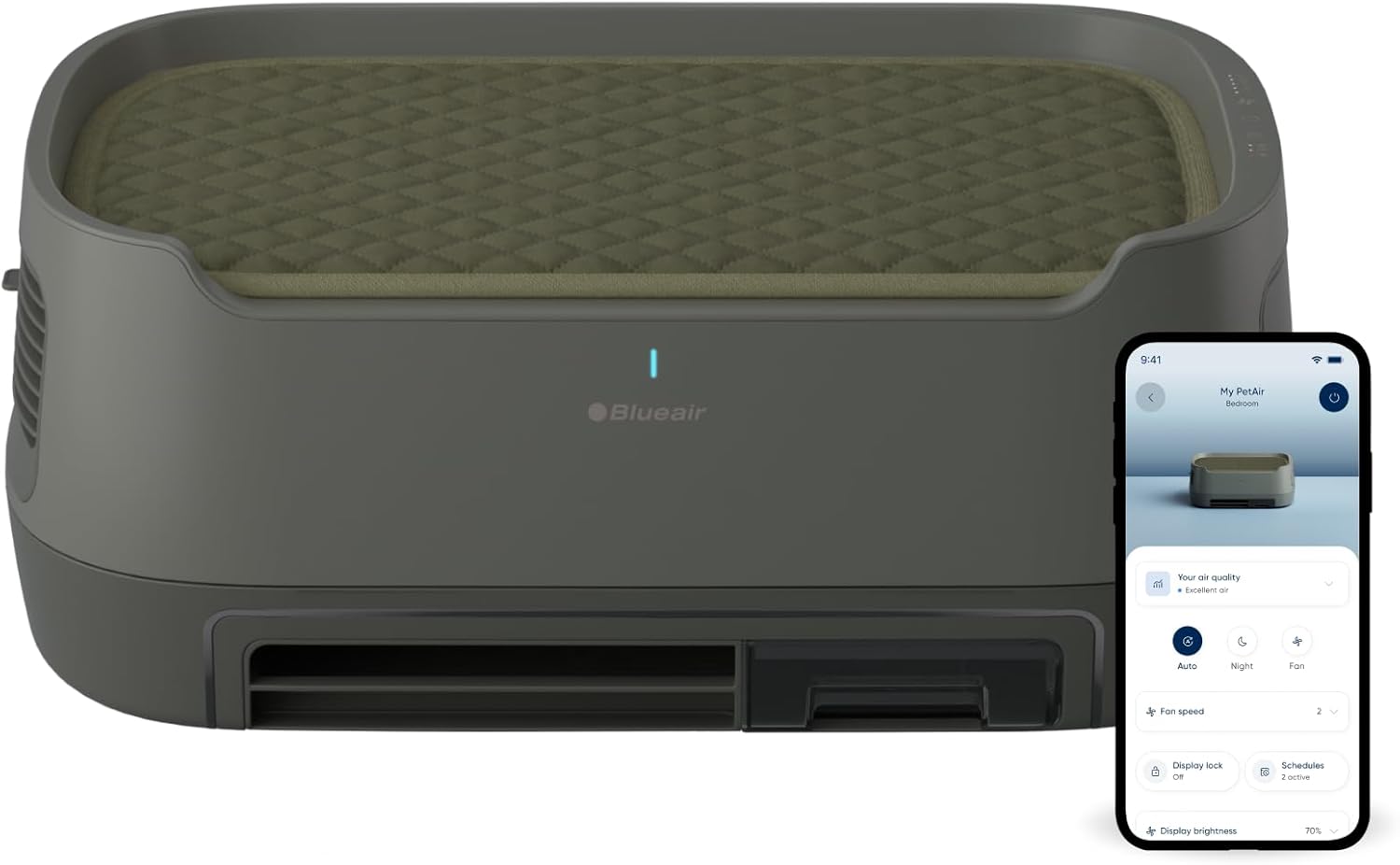 Blueair PetAir Air Purifier for Pets with Built-In Pet Bed, H13 True HEPA, 5-Stage Filtration, Smart Auto Mode, Removes Pet Dander, Hair, Odors & Allergens, Large Rooms up to 1300 sq ft