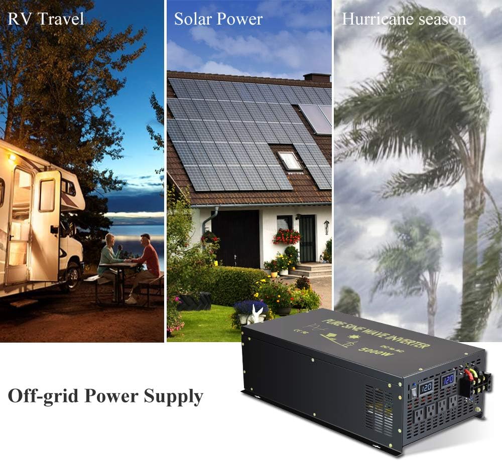 WZRELB Pure Sine Wave 5000W (10000W Surge) 24V Power Inverter DC to AC Power - Solar, RV (RBP-500024)