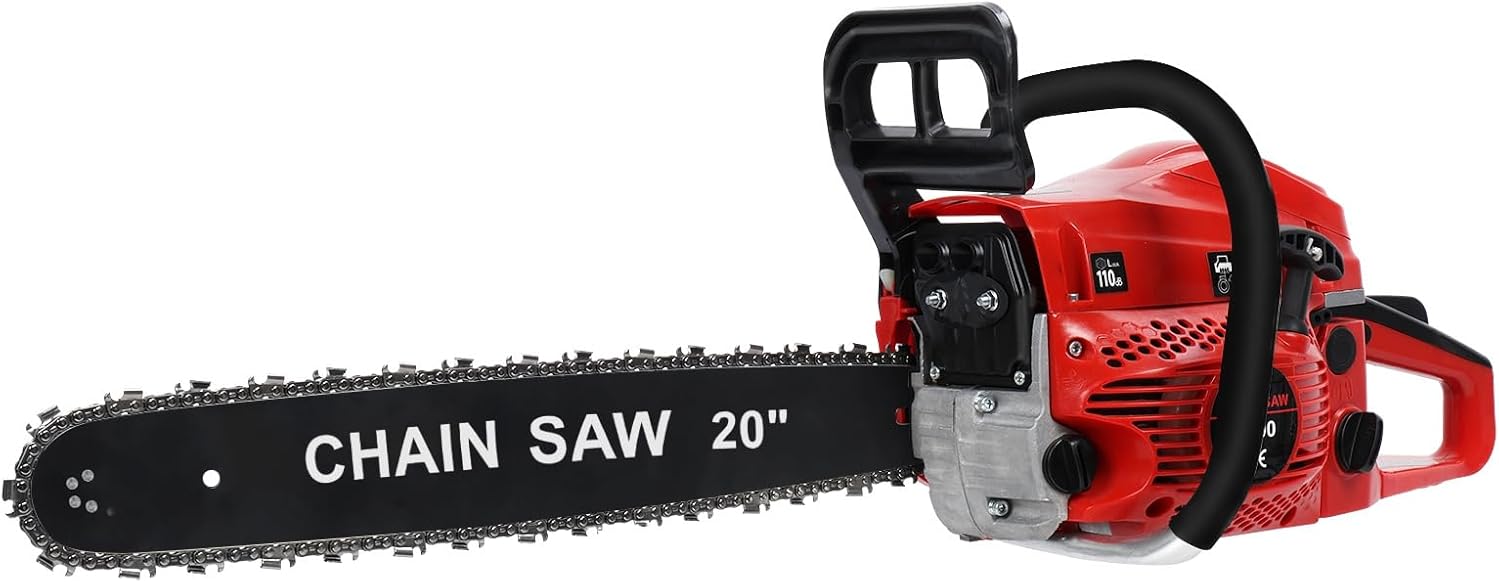 58cc Gas Powered Chainsaw, 20inch 2-Cycle Handheld Cordless Chainsaw For Forest, Wood, Garden and Farm Cutting Use Red 20Inch