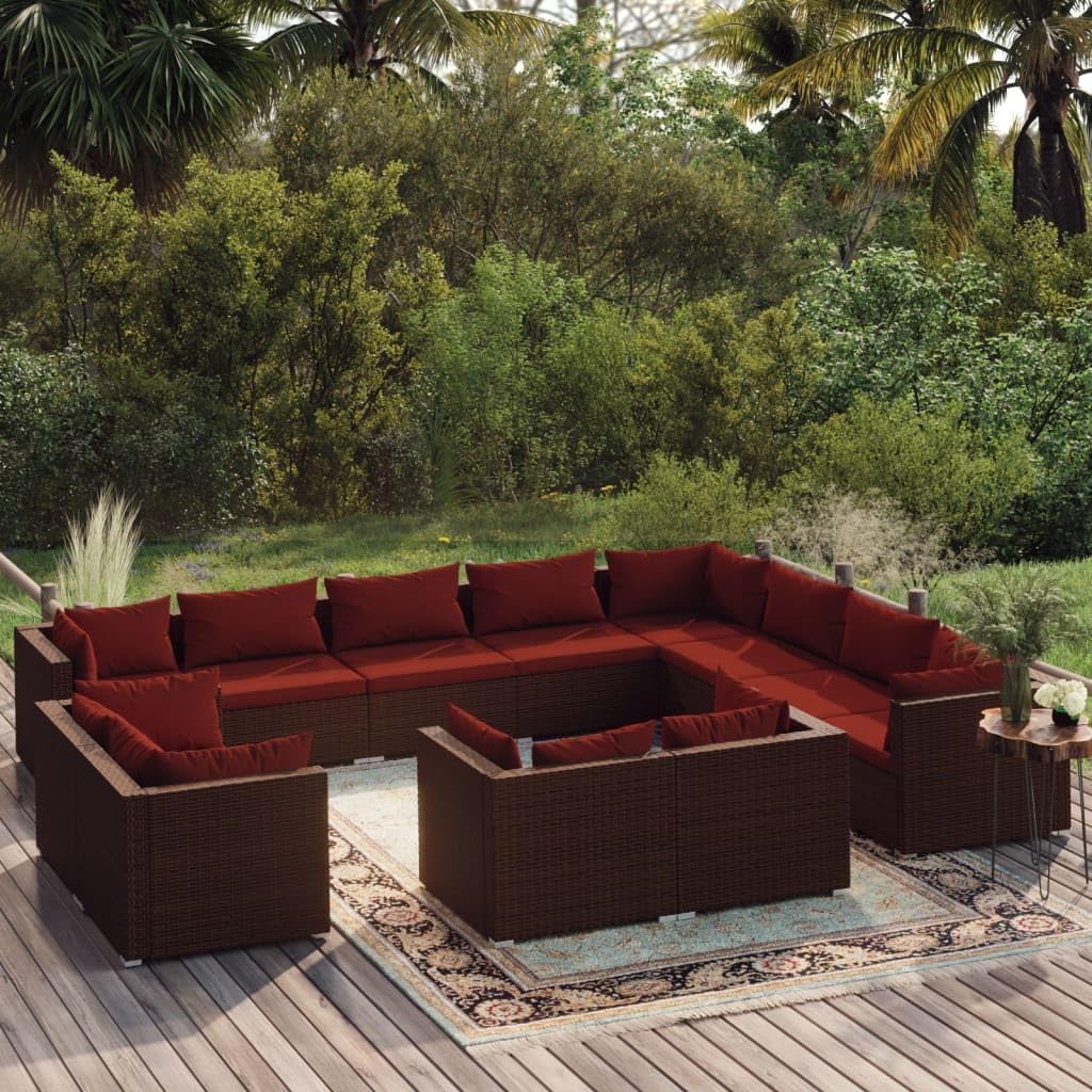 12 Piece Patio Lounge Set with Cushions Brown Poly Rattan,Premium Rattan Garden Lounge Set: Modern Elegance for Outdoor Living Patio Furniture, Outdoor Furniture Sets