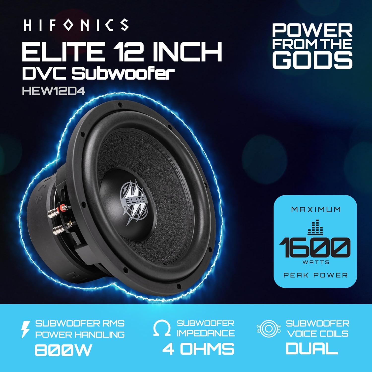 Hifonics Elite 4 Pack 12 Inch Car Mount Subwoofer with Dual 4 Ohm Voice Coil Speaker 1600 Watt Peak Power Mobile Amplifier System, Black