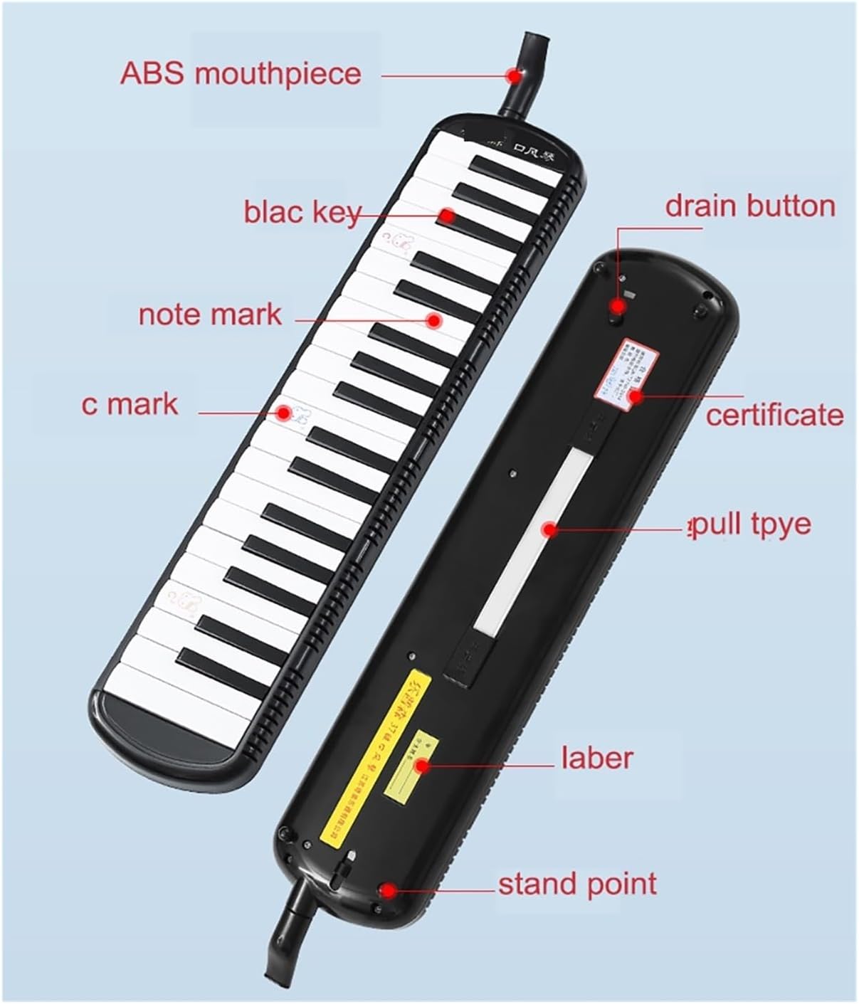 Melodica 37 Key Melodica Keyboard Harmonica Combo Pianica Air piano Portable With Carrying Bag Mouthpiece for Beginner(37 keys blue)