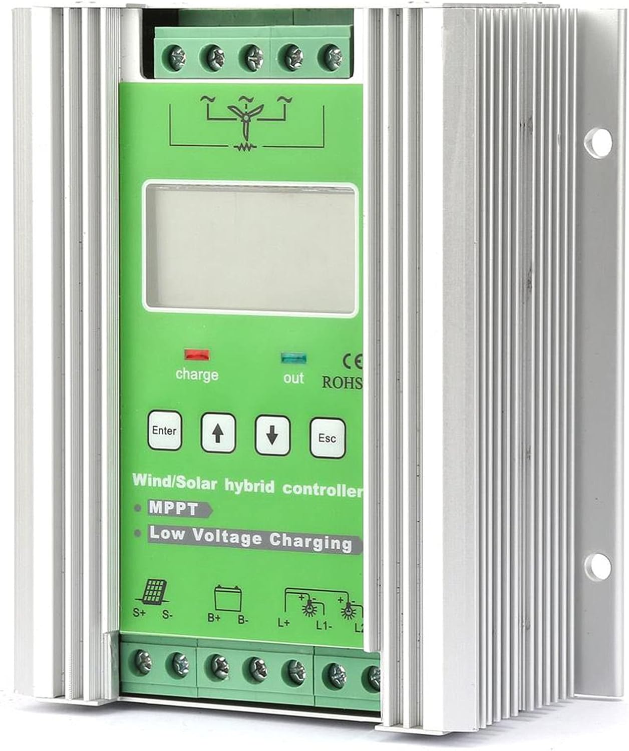 MPPT Wind Solar Combined Charging Regulator | 12V / 24V Auto Recognition & Boost Charging | LCD Display for Battery Voltage / Charging Current / System Status | 300W Solar & Wind
