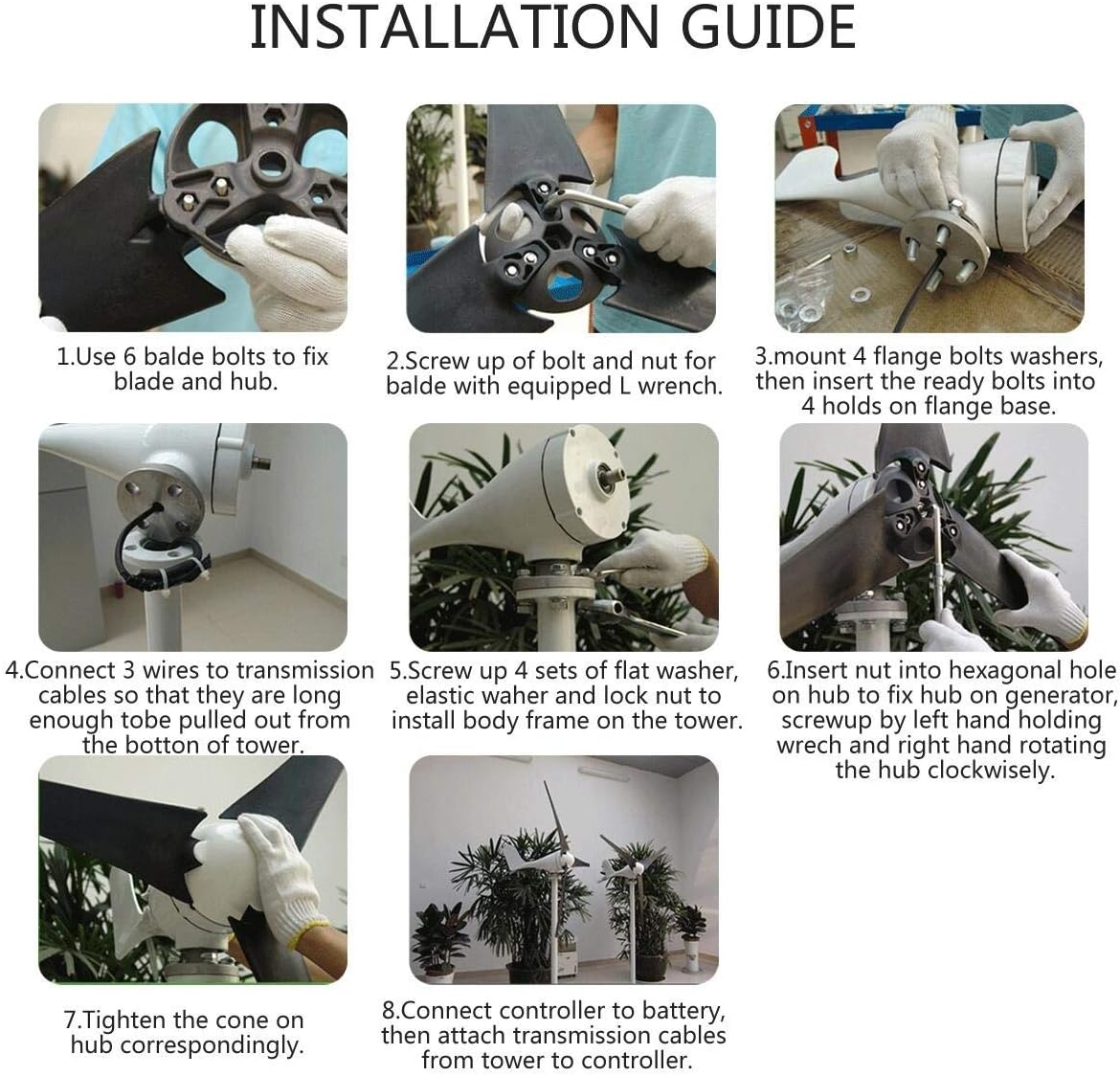 4000W Wind Turbine Generator 24V 12V with 5 Blades Hybrids Controller Developed Small Windmill for Home Use