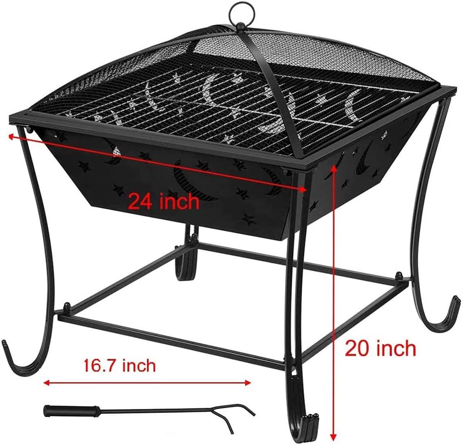 Outdoor Wood Burning Firepit,24 Inch Steel Portable Fire Pit,with Spark Screen Fireplace Poker Fire Bowl